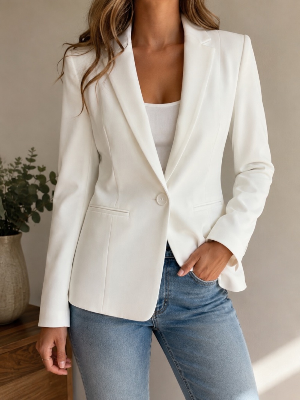 Kasper White Single-Button Tailored Blazer